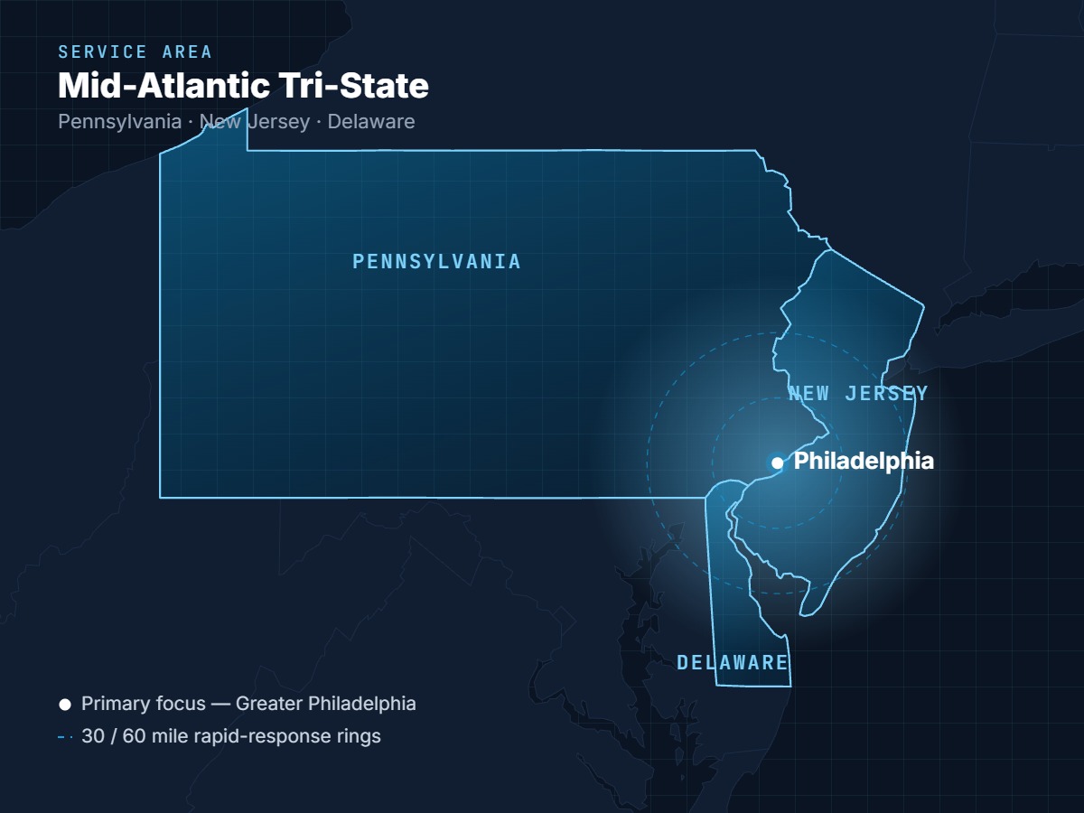 Fernald Technology service area — Pennsylvania, New Jersey and Delaware, focused on Greater Philadelphia